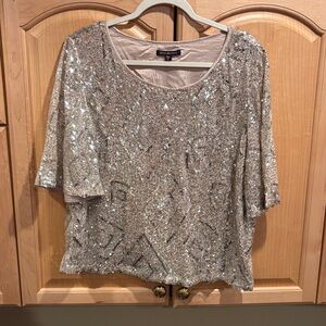 Skies Are Blue Silver Sequin Blouse